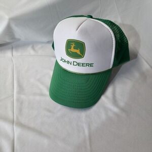 John Deere Padded White & Green Mesh Snap Back Trucker Cap